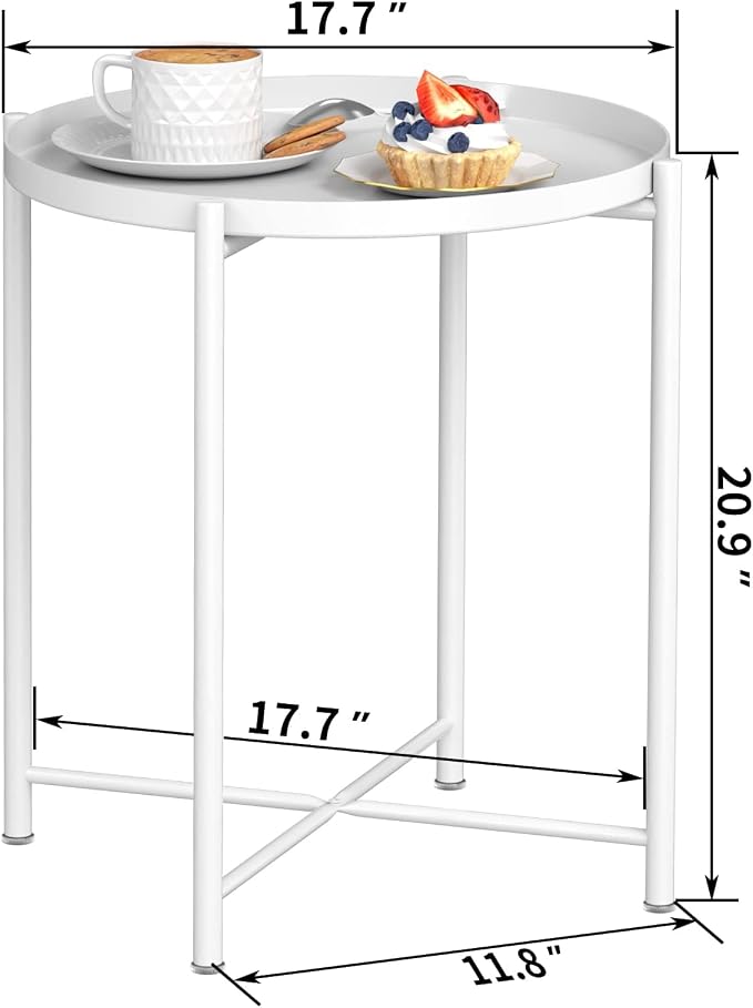 EKNITEY End Table, Folding Metal Side Table Waterproof Small Coffee Table Sofa - Image 3
