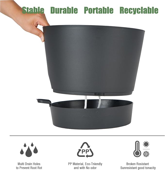 12inch Large Self Watering Plant Pot, Plastic Cylinder Planter - Image 7
