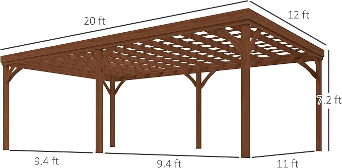 Outsunny 12' x 20' Outdoor Pergola, Wood Gazebo Grape Trellis - Image 7