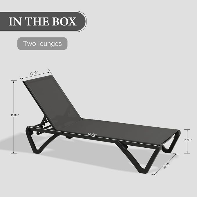 Domi Pool Lounge Chairs Set of 2, Aluminum Adjustable Outdoor Chaise Lounge - Image 2