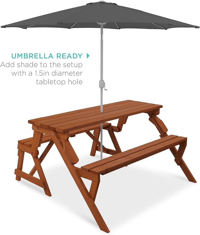 Best Choice Products 2-in-1 Transforming Interchangeable Outdoor Wooden Picnic - Image 6