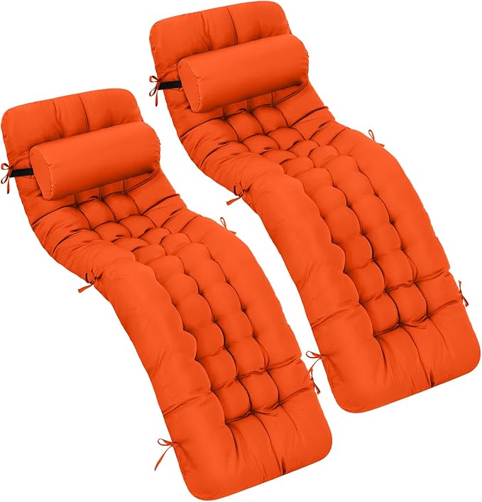 Tudomro 2 Pcs Orange 66'' Outdoor Chaise Lounge Cushion Waterproof Patio Lawn by Tudomro