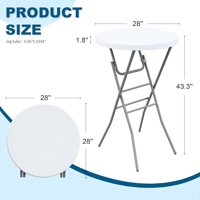 28” Round Folding Bar Table, High Top Cocktail Table - Image 3