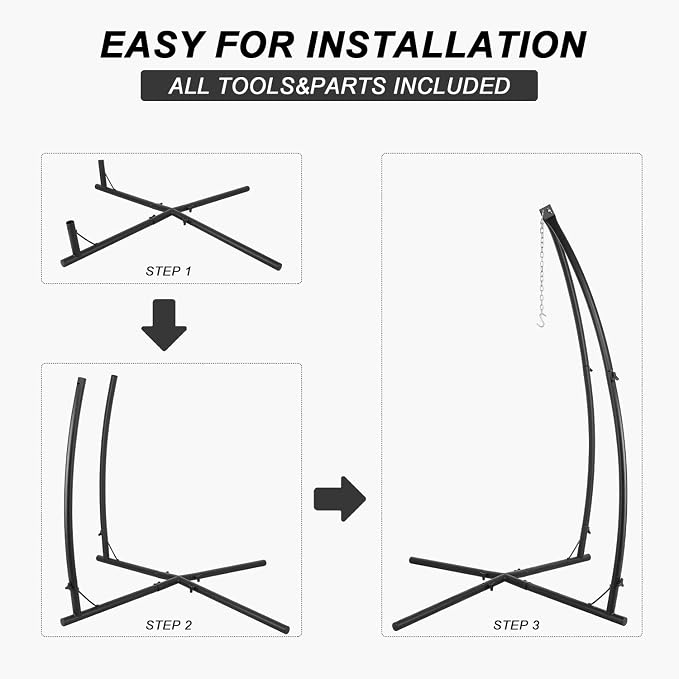 LAZZO C-Type Hammock Chair Stand, Heavy Duty Steel Solid Hammock Rack Stand - Image 4