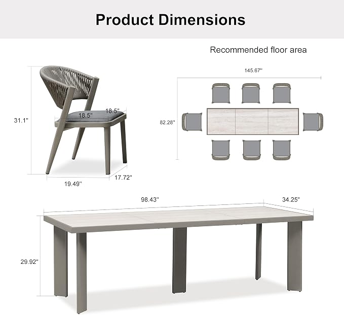 PURPLE LEAF 8-Piece Patio Dining Set Outdoor Furniture Rectangular Table and - Image 6