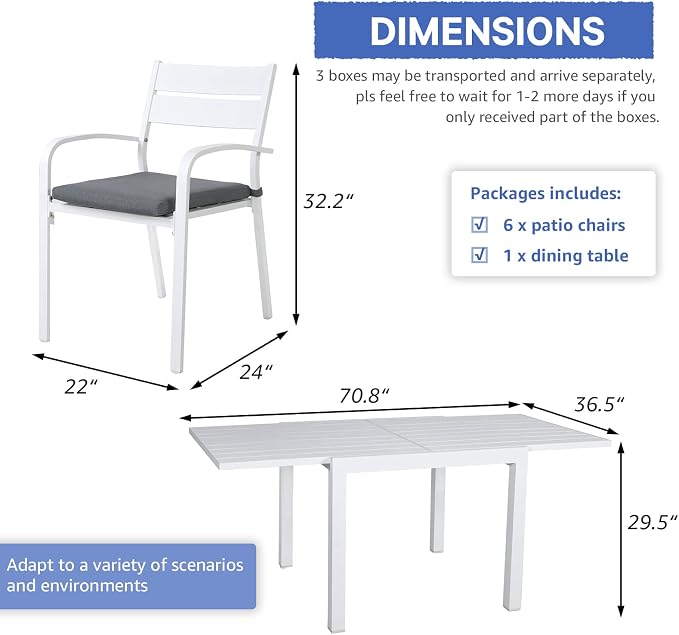 Soleil Jardin 7-Piece Outdoor Patio Dining Set, 6 Stackable Chairs - Image 7