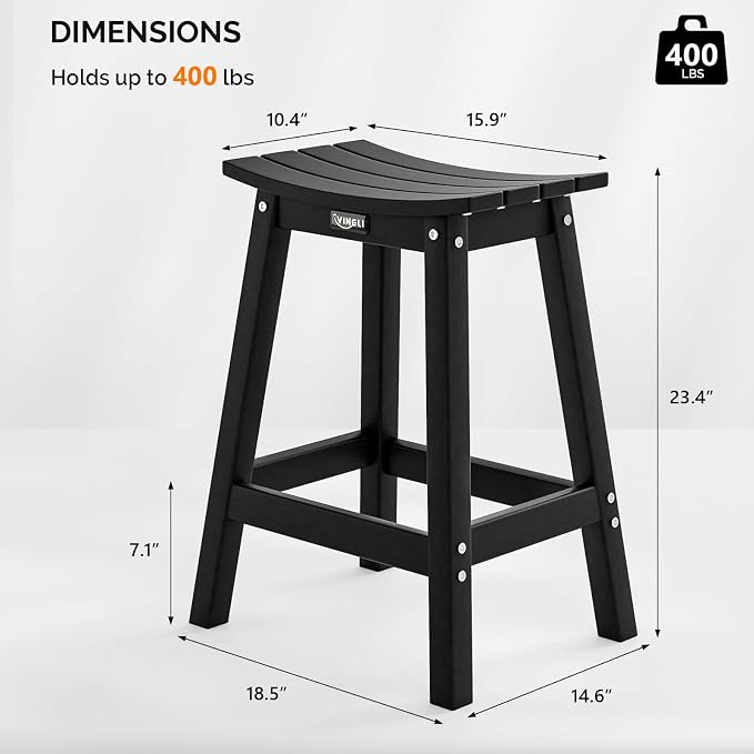 VINGLI 24" Outdoor Bar Stools Set of 2, HDPE Weather-Resistant Patio Bar Stools - Image 3