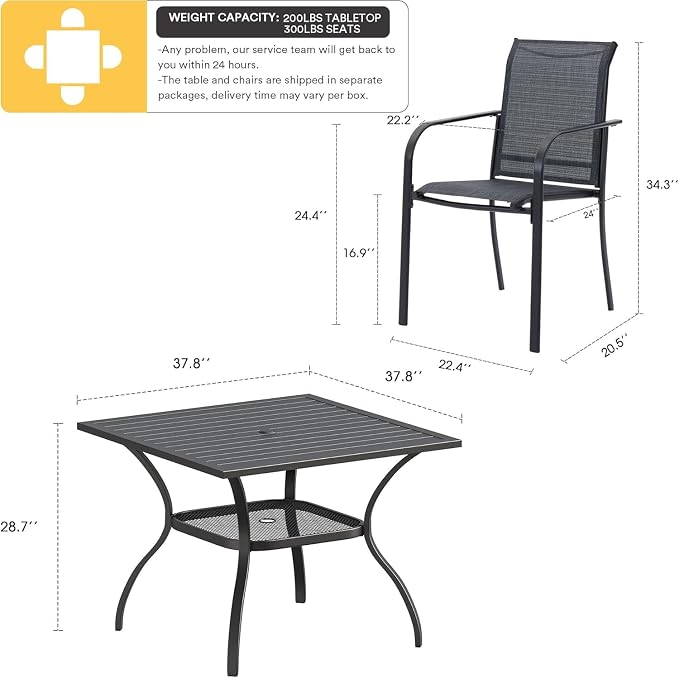 VICLLAX 5 Pieces Patio Dining Set, Outdoor Furniture Set Includes 1 Square - Image 7