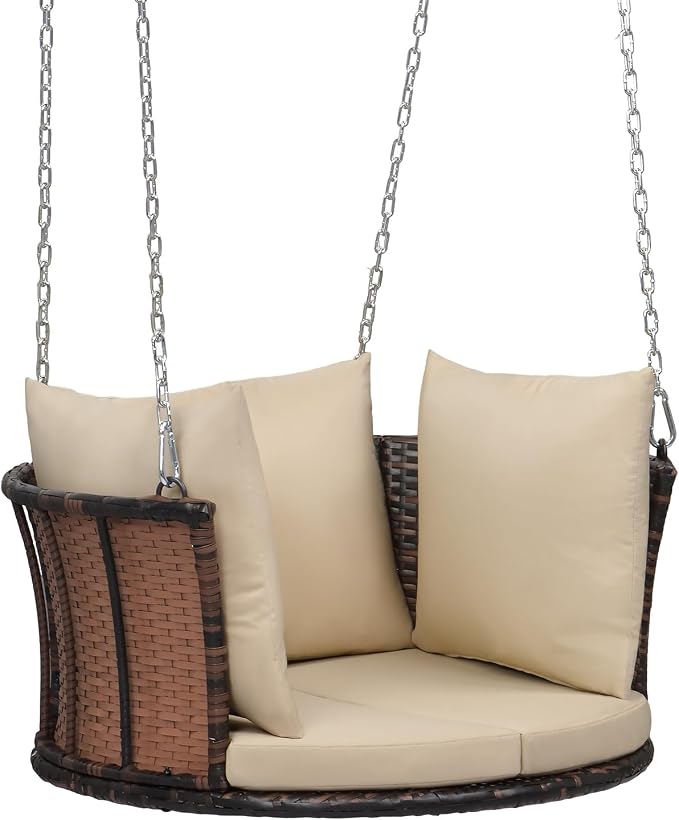 VINGLI 2.4 FT Patio Porch Swing, Round Rattan Porch Swing by VINGLI