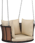 VINGLI 2.4 FT Patio Porch Swing, Round Rattan Porch Swing by VINGLI