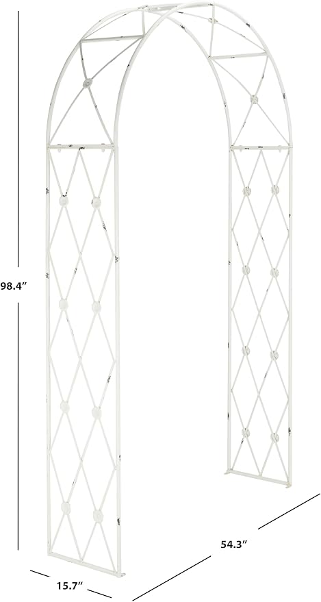 SAFAVIEH Outdoor Collection Atticus Antique White Wrought Iron Lattice Arch - Image 3