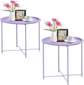 Garden 4 you End Table 2 PCS Metal Side Table Purple Round Folding Tray Cyan by Garden4you