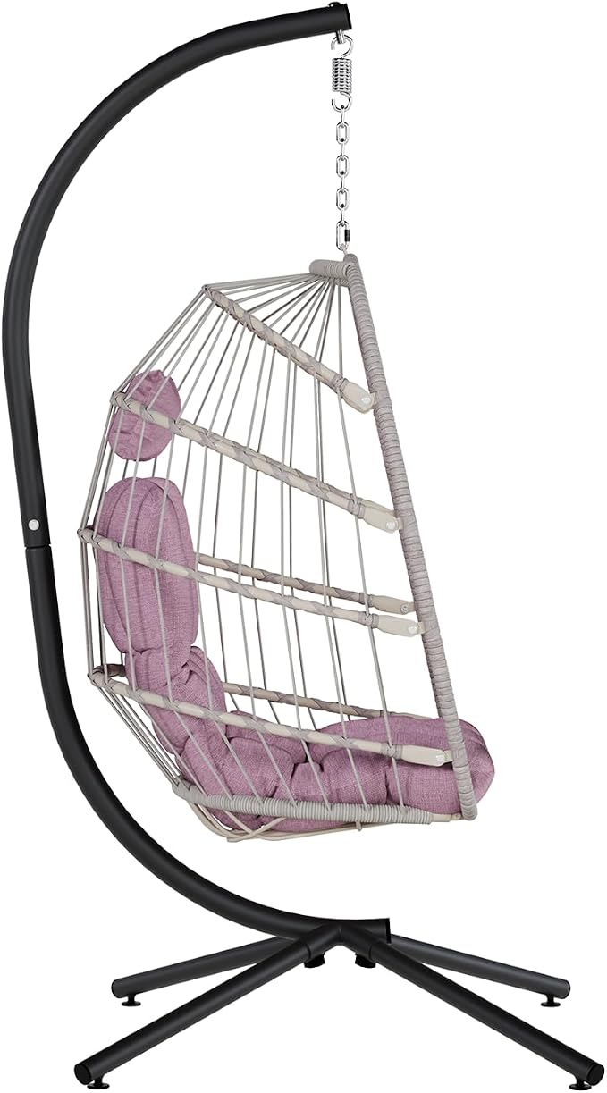 SWITTE Egg Chair Outdoor with Stand, Indoor Wicker Hanging Egg Swing Chair with - Image 9