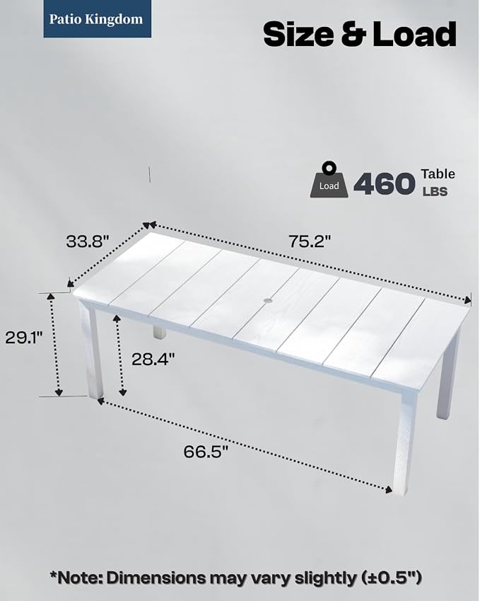 7-Piece Outdoor Dining Set for 6, 75.2" HDPE Patio Table - Image 7
