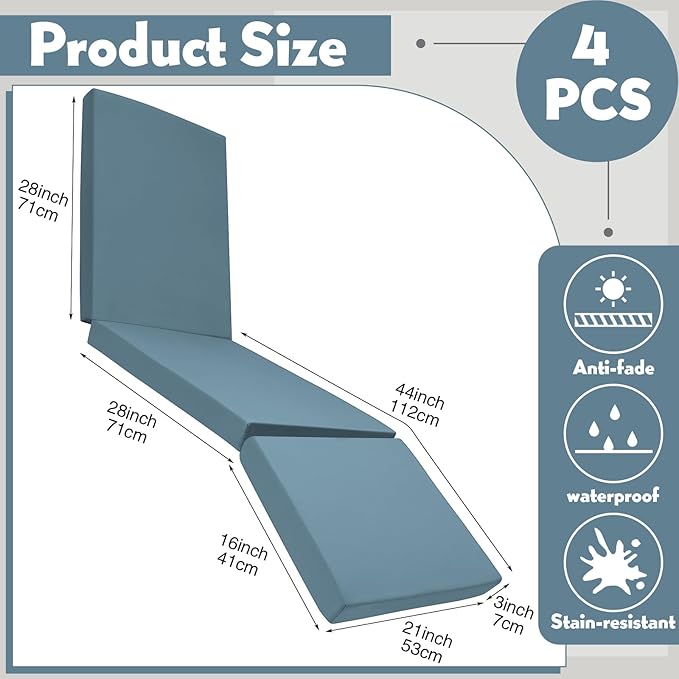 Pinkunn Chaise Lounge Cushion Waterproof Outdoor Lounge Chair Cushions 21 x 72 - Image 2
