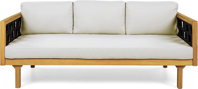 Merax Outdoor 3 Seater Daybed, Acacia Wood Patio Day Bed Couch Sofa - Image 5