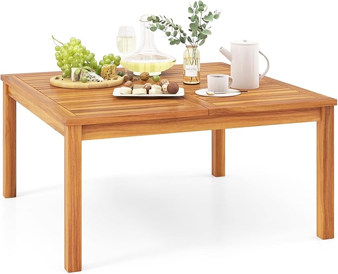 Tangkula Patio Wood Coffee Table, Solid Acacia Wood 35.5 Inches Side Table by TANGKULA