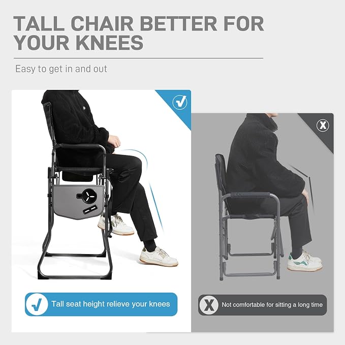 EVER ADVANCED Portable 30.7" Seat Height Tall Folding Camping Chair Directors - Image 9