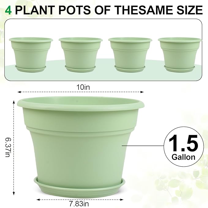 10 Inch Plastic-Flower-Pot-for-Indoor-Plants, 4 Pack Large Outdoor Planter Pot - Image 3