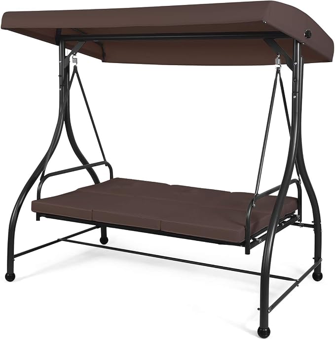 Tangkula 3 Seats Converting Patio Swing, Outdoor Porch Garden Canopy Swing - Image 8