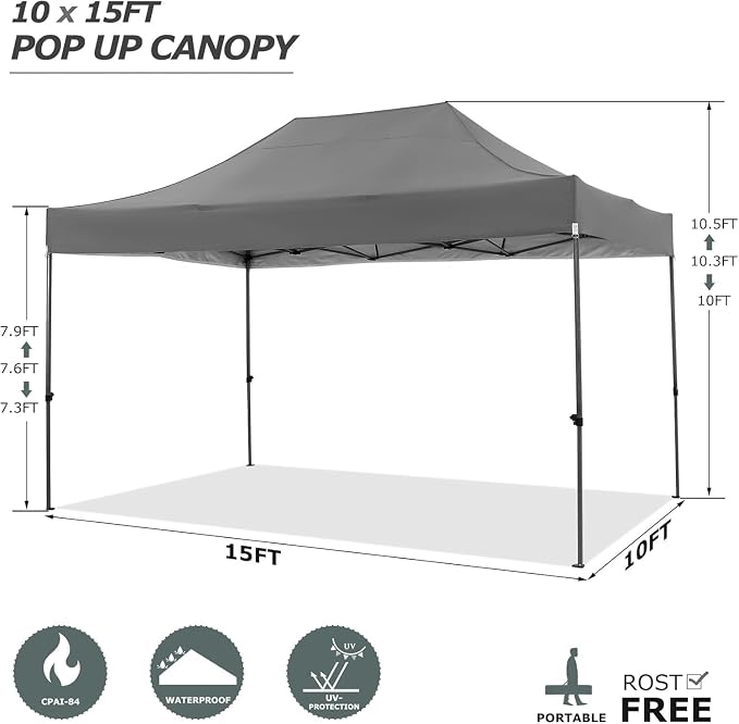 COBIZI 10x15 FT Pop up Canopy Tent, Heavy Duty Easy Up Commercial Outdoor Party - Image 3