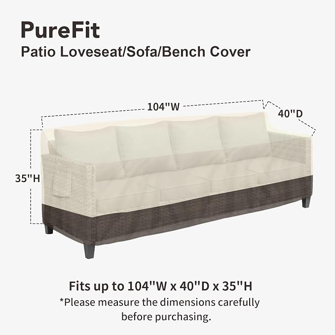 PureFit Outdoor Couch Cover Waterproof Patio Sofa Furniture Covers, 4-Seater - Image 2