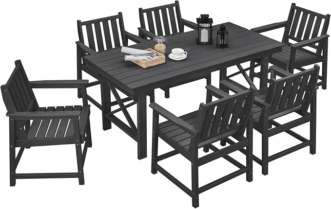 7 Pieces HDPE Outdoor Dining Set, Patio Dining Set by SeeHill