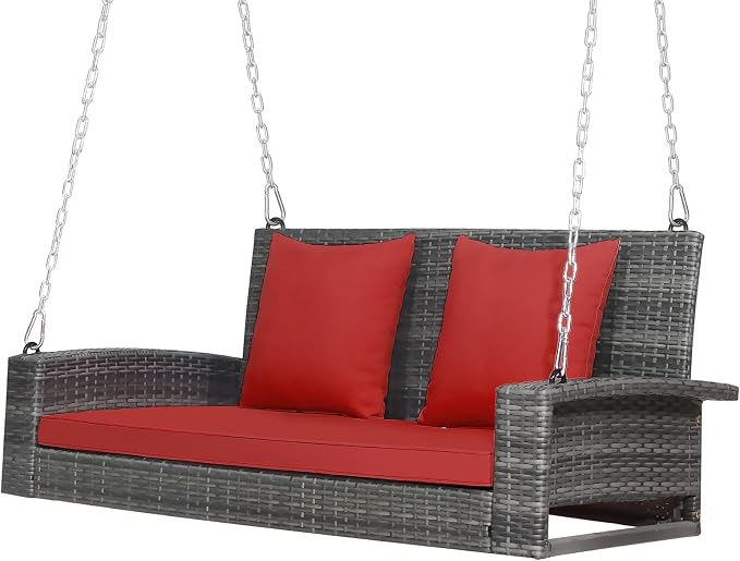 DORTALA Hanging Porch Swing, 2-Person Outdoor Wicker Swing Chair Bench by DORTALA