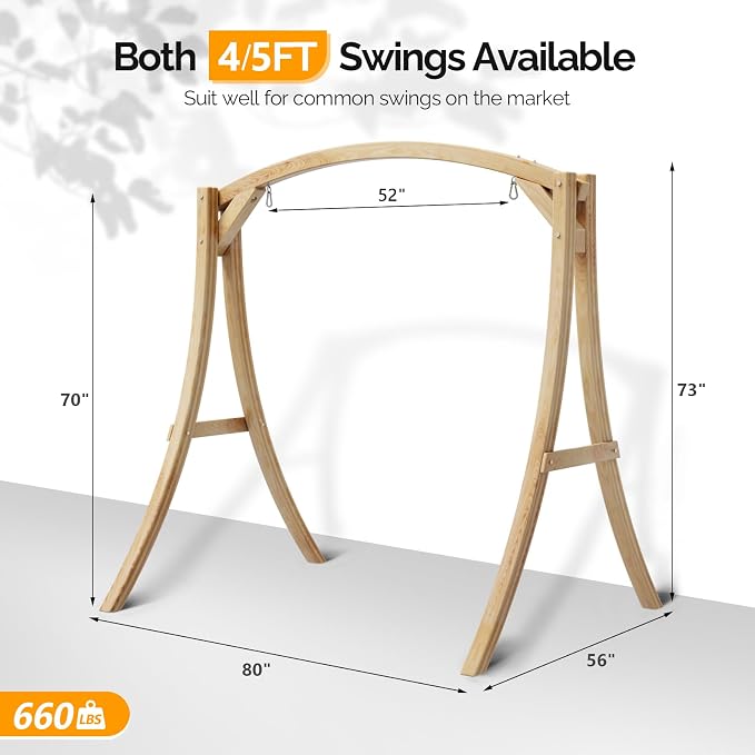 VINGLI 5FT Wooden Swing Frame, 1000LBS Heavy Duty A-Frame Porch Swing Stand - Image 5