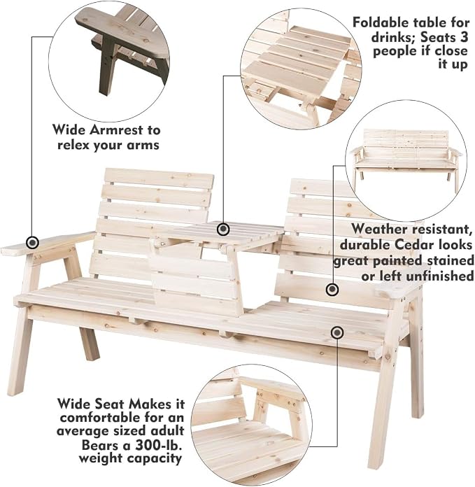 FORTUNO Cedar/Fir Log Wood Patio Garden Bench - Image 9