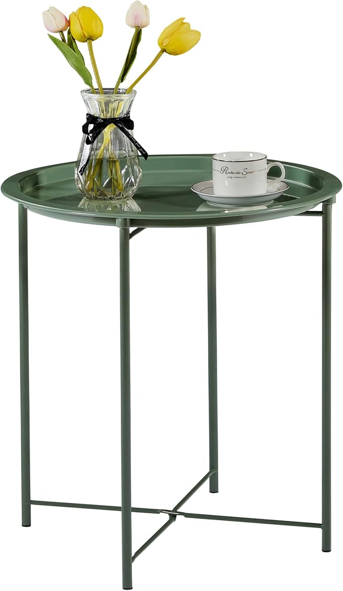 VECELO Side/End Table, Folding Round Metal Anti-Rust and Waterproof Outdoor or by VECELO