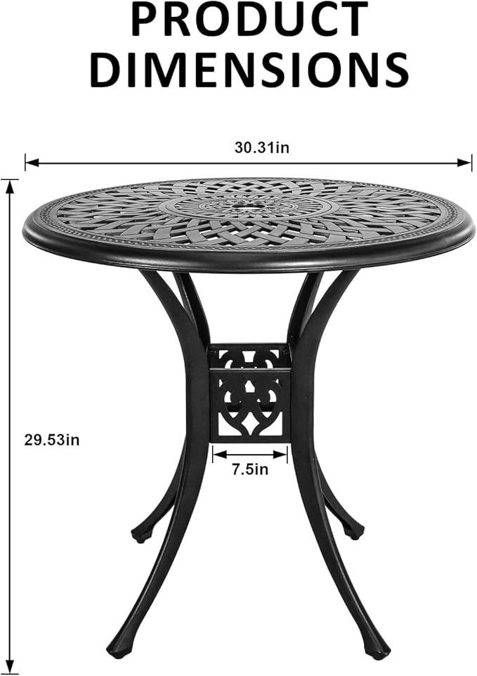 30.31" Outdoor Patio Dining Table, Cast Aluminum Patio Table, Patio Bistro Table - Image 2