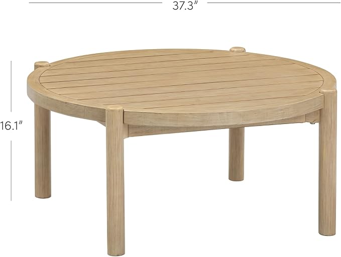 Nathan James Bora Round Outdoor Coffee Table, Farmhouse Wood Coffee Table - Image 2