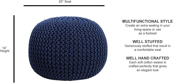 FRELISH DECOR Round Pouf Ottoman Hand Knitted 100% Cotton Pouf Foot Stool - Image 3