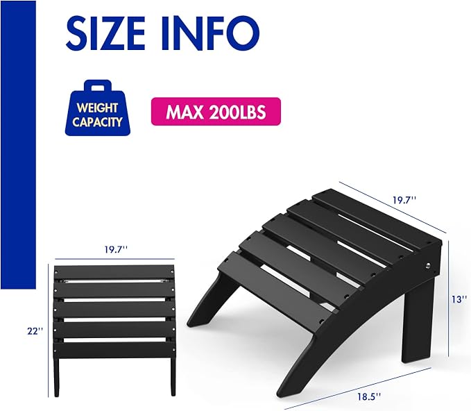 BRIOPAWS Adirondack Ottomans | Folding | Set of 4 | HDPE Plastic | Black - Image 3