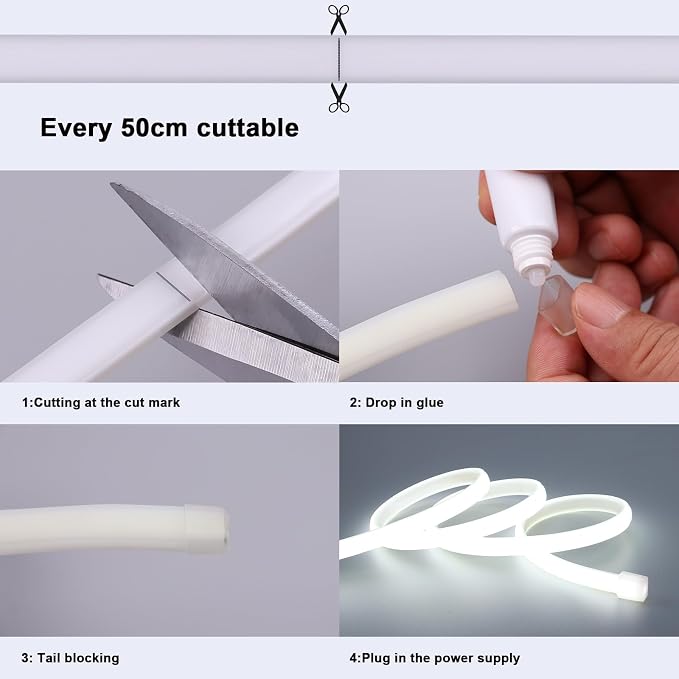 AC 110V COB LED Strip Lights Outdoor Waterproof 65.6ft, 6000K Cool White Super - Image 7