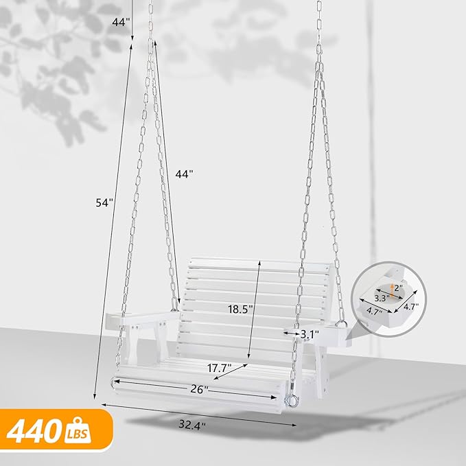 VINGLI Heavy Duty 440 LBS 1-Person Wooden Patio Porch Swing - Image 4