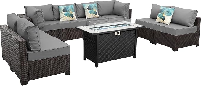 9 Pieces Wicker Patio Furniture Set Outdoor PE Rattan Sectional Conversation - Image 8