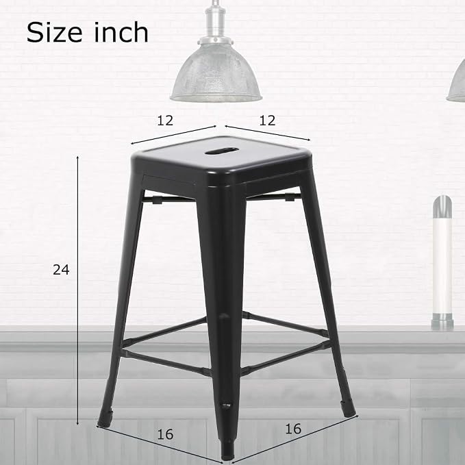 FDW Metal Bar Stools Set of 4 Counter Height Bar Stools 24 Inches Industrial - Image 3