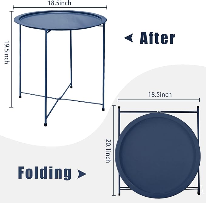 Garden 4 you End Table Metal Side Table Blue Round Folding Tray Cyan Sofa Small - Image 3