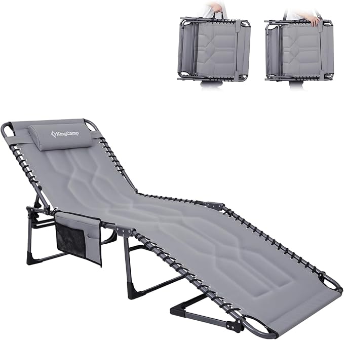 KingCamp Oversized Tanning Chair, Extra-Wide Padded Folding Chase Lounge Chairs by KingCamp