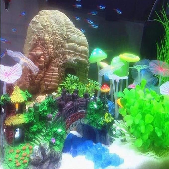 NA Aquarium Ornament Resin Arch Bridge Tree Pavilion Artificial Bridge Model - Image 7