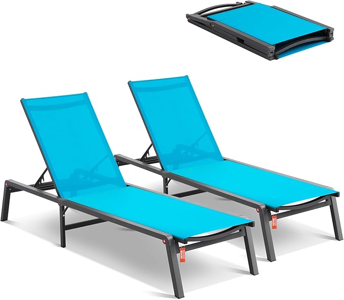 VEVOR 2 Pcs Chaise Lounge Chairs Outdoor, Aluminum Patio Lounge Chair by VEVOR