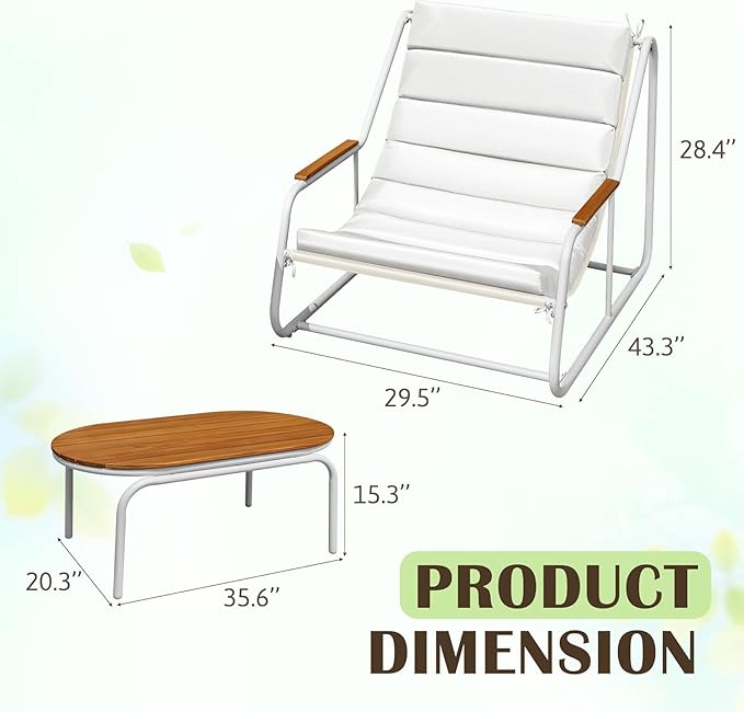 Devoko 3-Piece Patio Furniture Set 2 All-Weather Teslin Chaise Lounge Chairs - Image 3