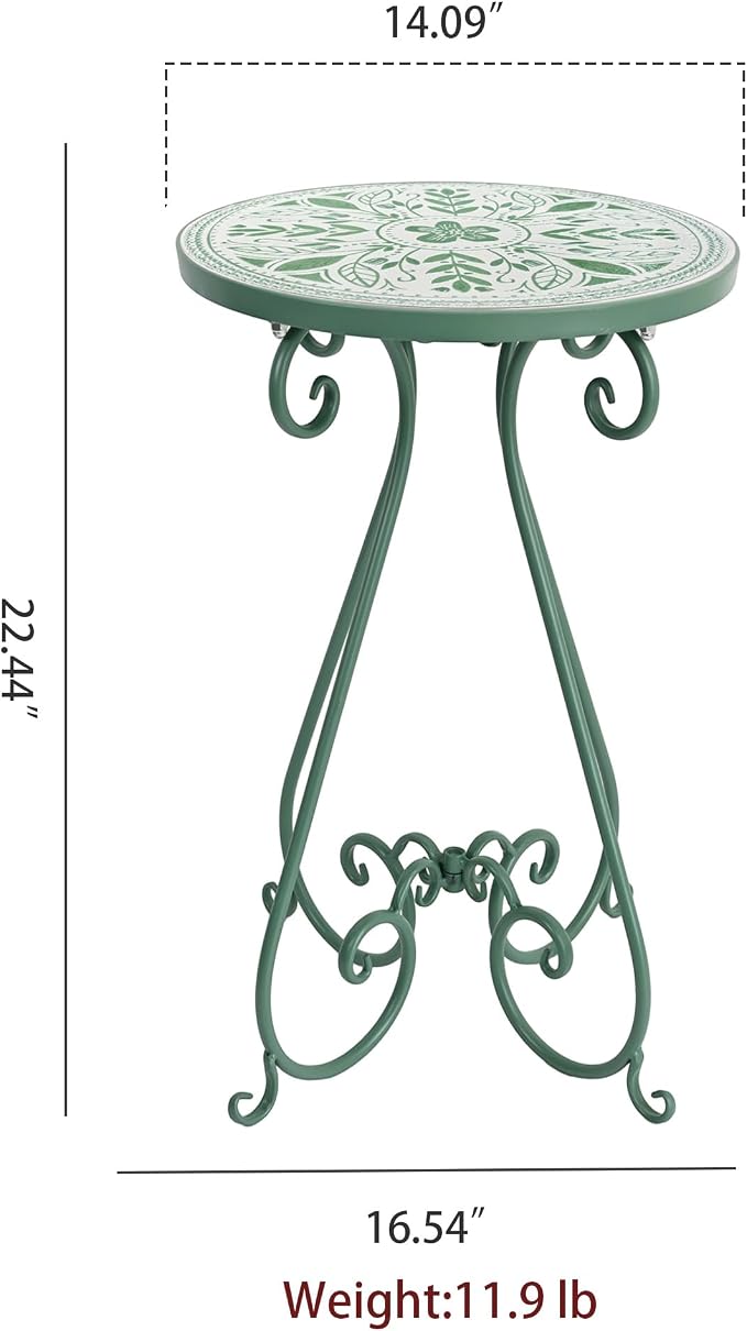 Outdoor Side Table & Mosaic Plant Stand, Indoor Outdoor Coffee Tea Table - Image 3