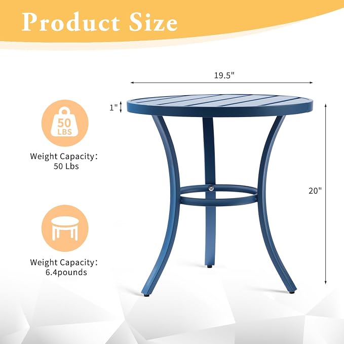 VINGLI Outdoor Side Table, Small Metal Patio End Table, Outdoor Round Table - Image 3