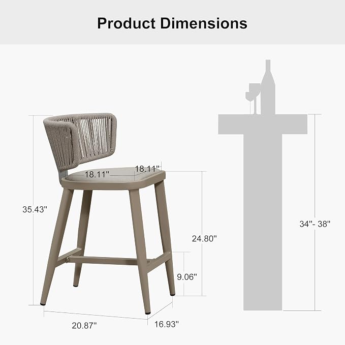 PURPLE LEAF Outdoor Counter Height Bar Stool Set of 2 Modern Rattan Bar Chairs - Image 9