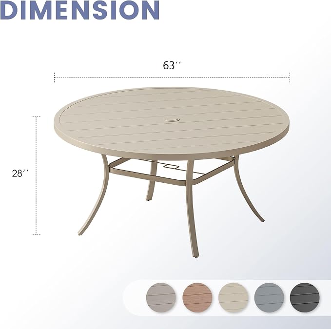 VICLLAX 63" Round Patio Table, Outdoor Dining Table - Image 3