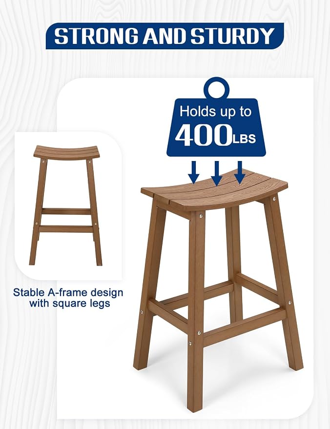 Weatherproof Bar Stools Set of 2, Saddle Seat, Bar Height Stools - Image 4