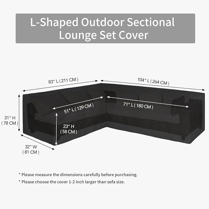 Easy-Going Patio L-Shaped Sectional Sofa Cover, 83“X104 Waterproof Outdoor - Image 6